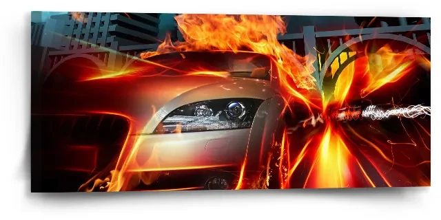 Sablio Obraz Auto v plameňoch - 110x50 cm