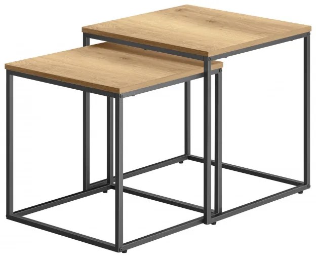 Set dvoch štvorcových konferenčných stolíkov - dubové (čierne nohy)