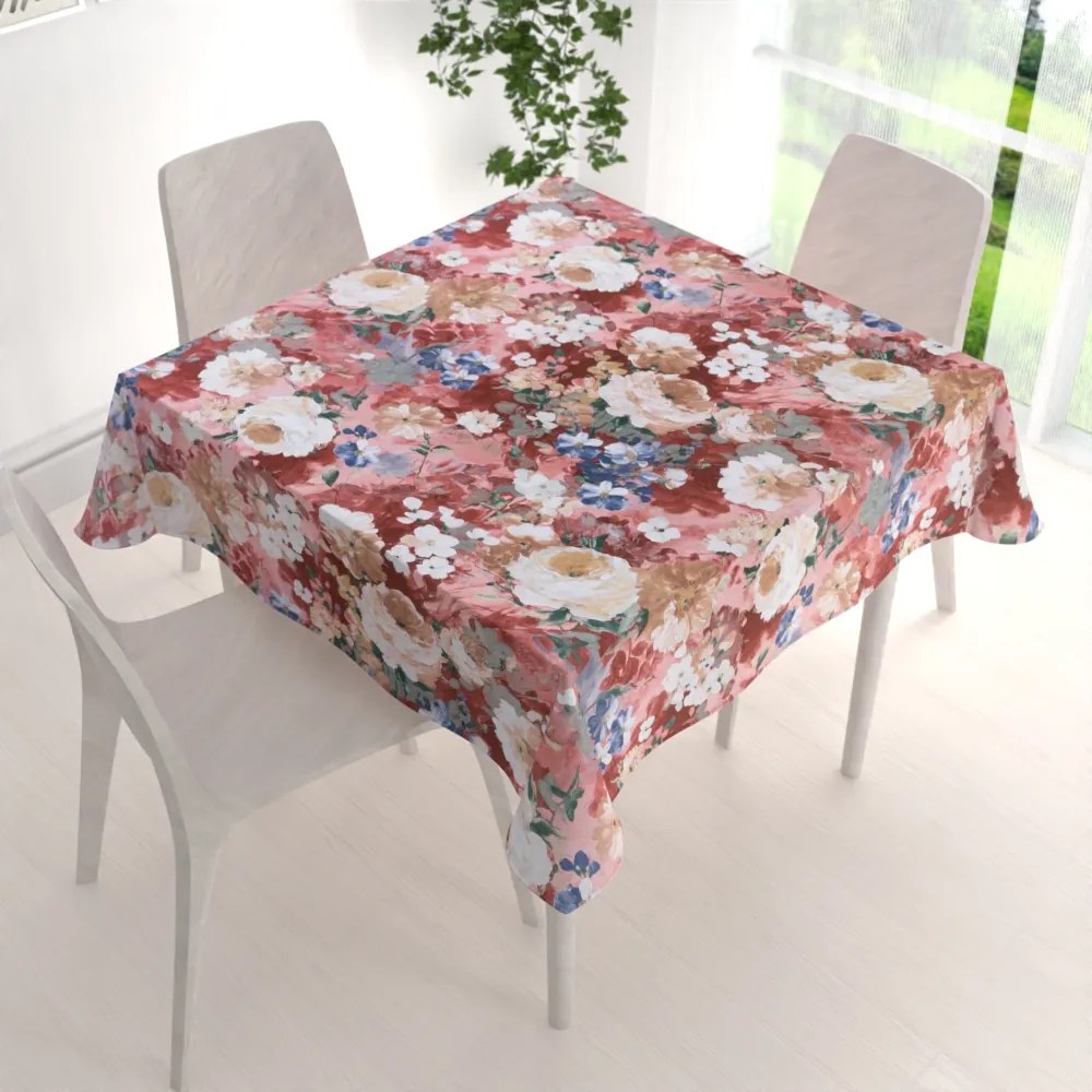 Biante Dekoračný štvorcový obrus PM-054 Maľované kvety na ružovom 130x130 cm
