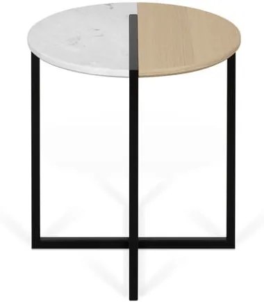 Odkladací stolík s doskou z dubového dreva a mramoru TemaHome Sonata, ø 50 cm