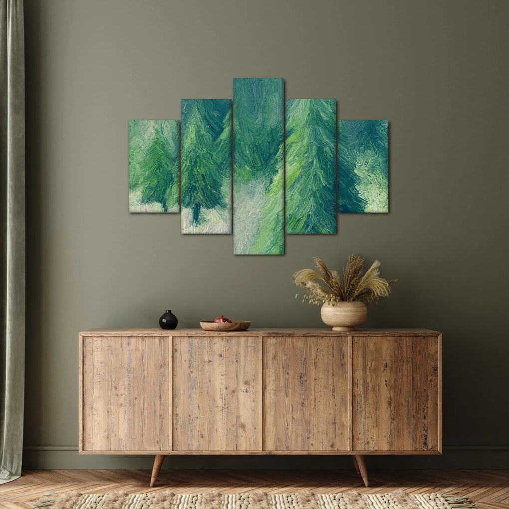 Obraz - Maľované ihličnany (150x105 cm)