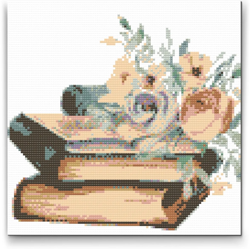 Gario Diamantové maľovanie Kvety na knihách Rozmery: 50 x 50 cm, Rámovanie: S vnútorným rámom, Diamanty: Štvorcové