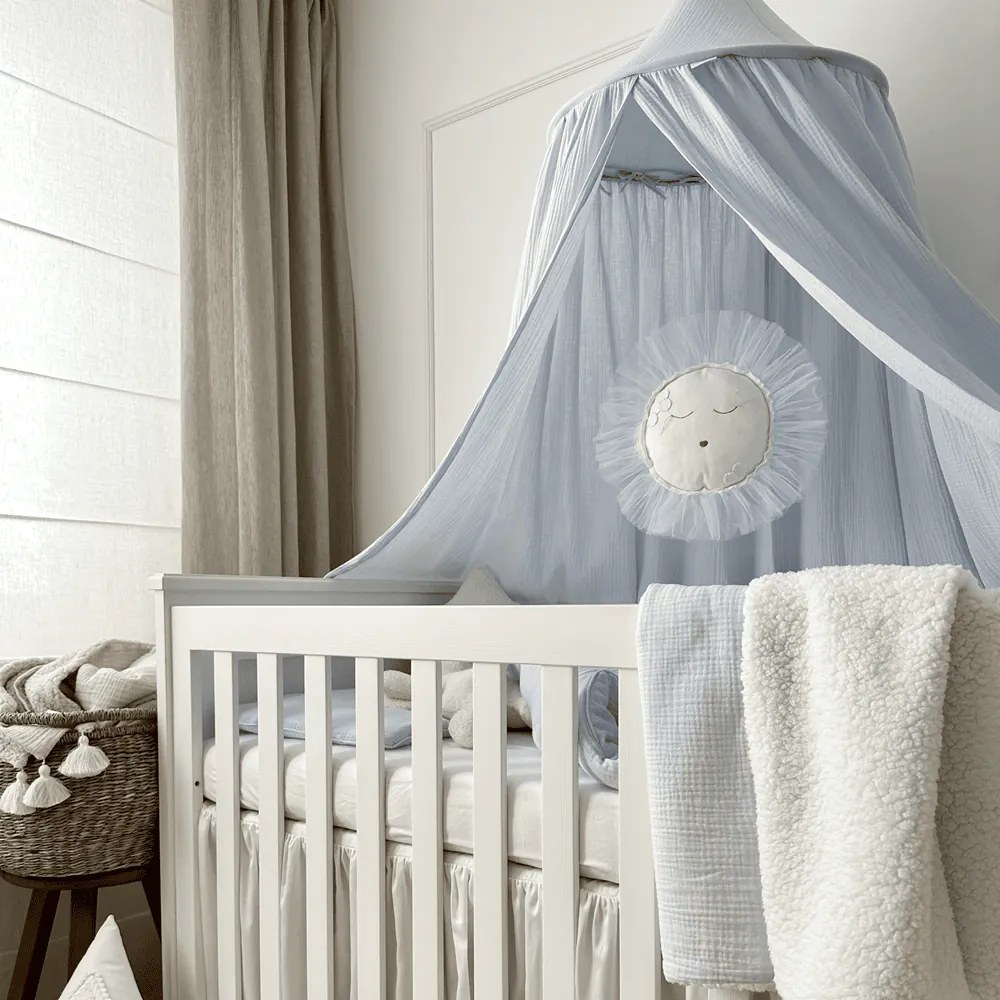 Obojstranný prehoz z mušelínu a umelej kožušiny svetlo modrá