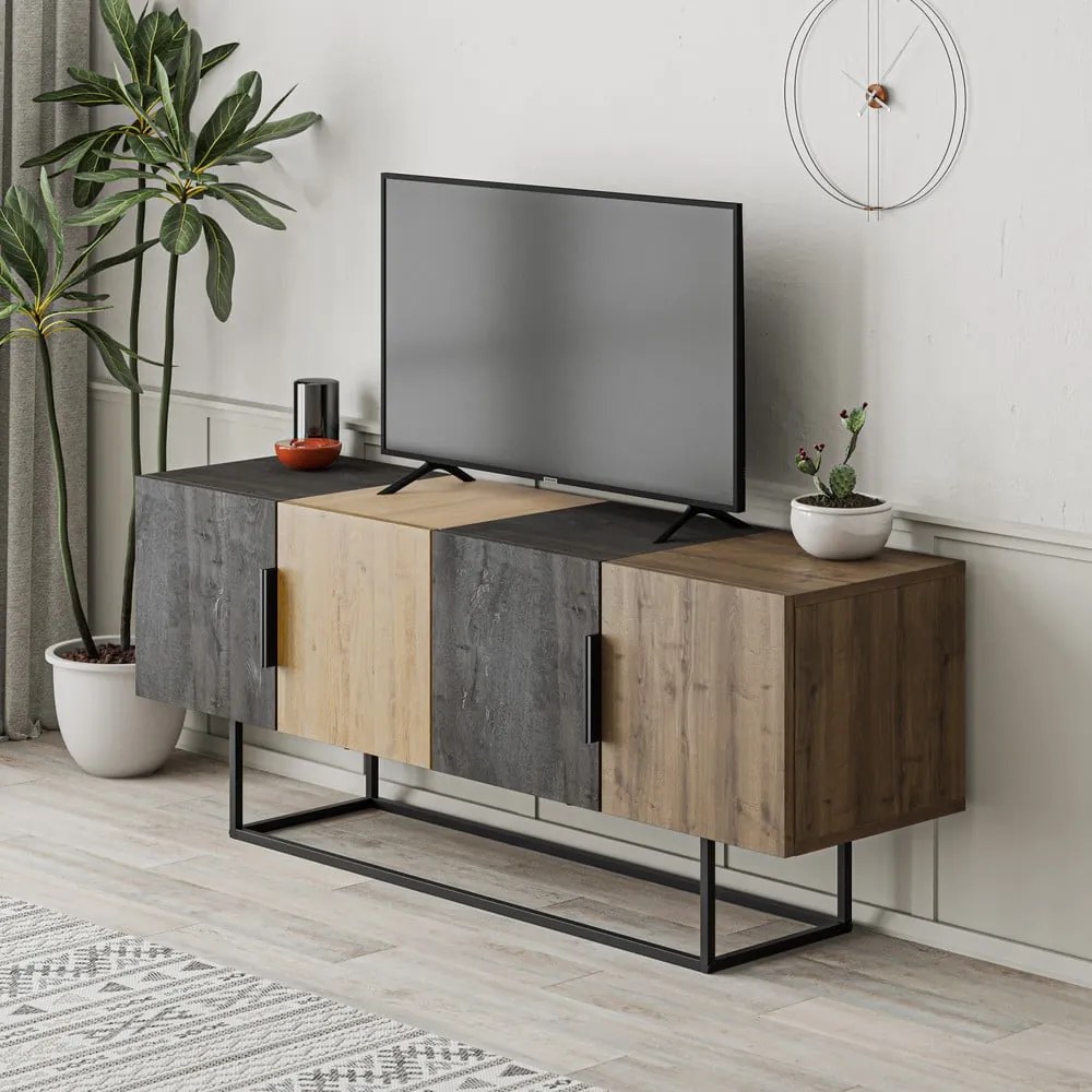 TV stolík v dekore duba v hnedo-prírodnej farbe 140x55 cm Titan – Marckeric