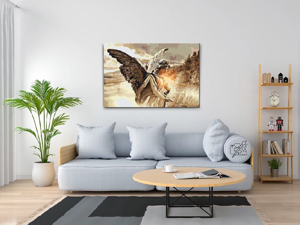 Gario Maľovanie podľa čísel Anjel so sviečkou Rozmery: 80 x 60 cm, Rámovanie: Iba zrolované plátno