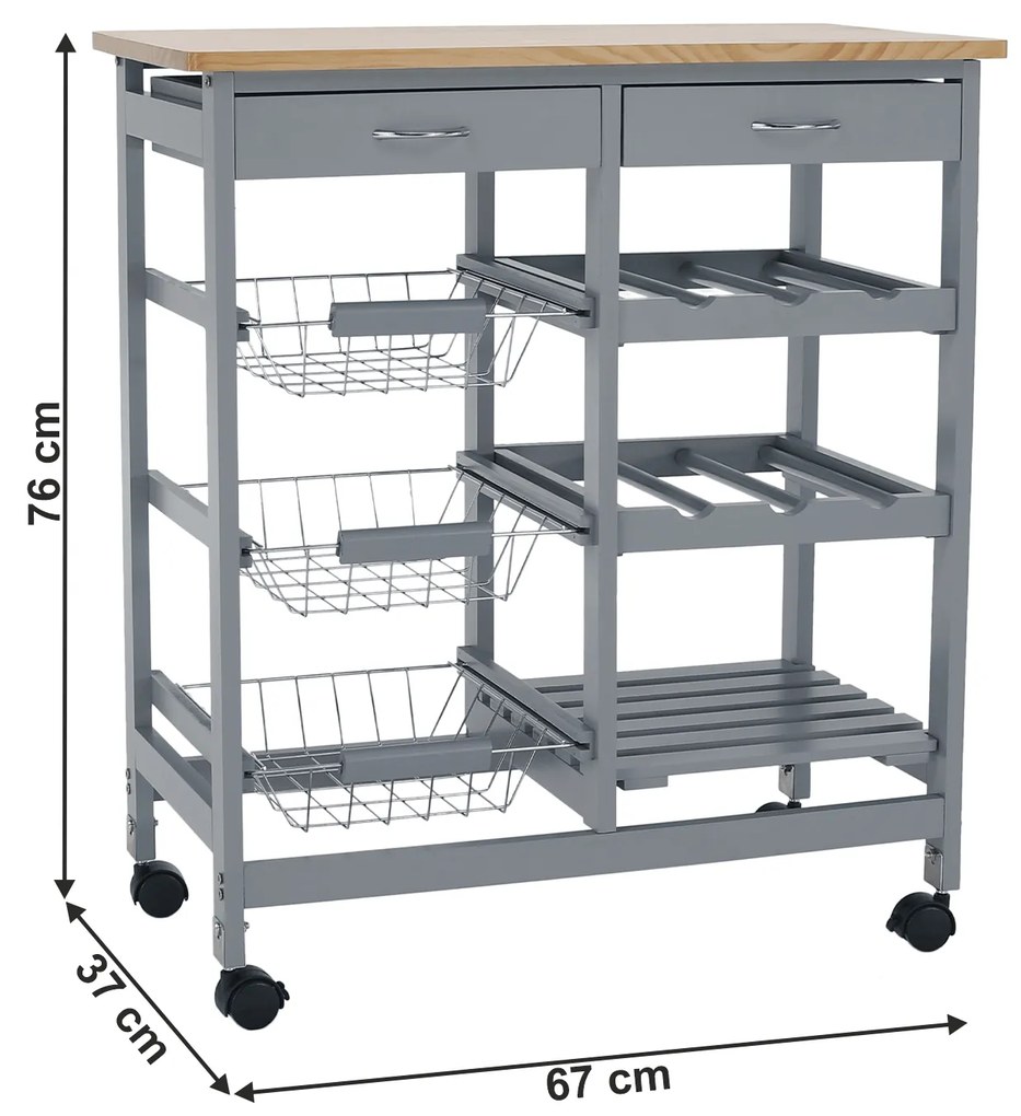 Servírovací vozík Brooke (sivá + prírodná). Vlastná spoľahlivá doprava až k Vám domov. 1065168