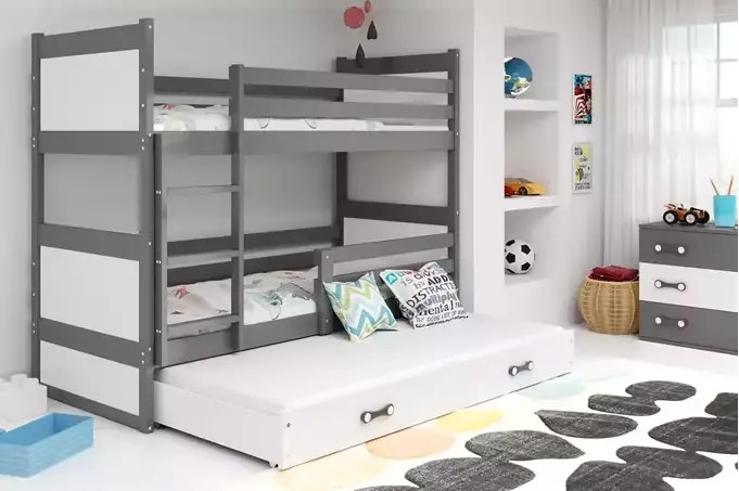 3-lôžková poschodová posteľ RICO so zásuvkou, grafitová/biela