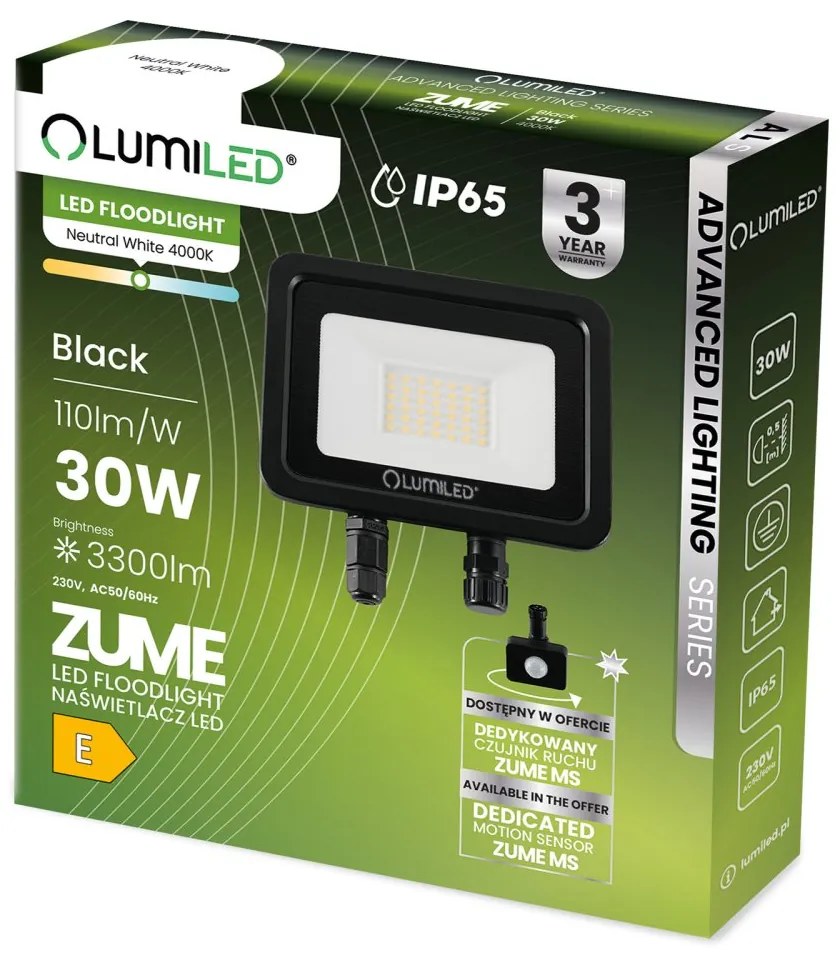 LED reflektor ZUME 30W 3300lm 4000K IP65 Black Advanced Lighting Series LUMILED