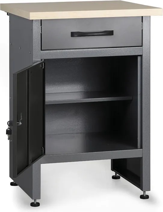Pracovný stôl do dielne G1, 840 x 600 x 600 mm, 1 zásuvka, 1 skrinka