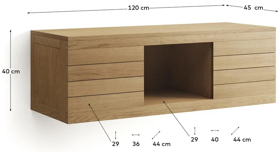 Nízka závesná skrinka pod umývadlo z teakového dreva v prírodnej farbe 120x40 cm Yenit – Kave Home