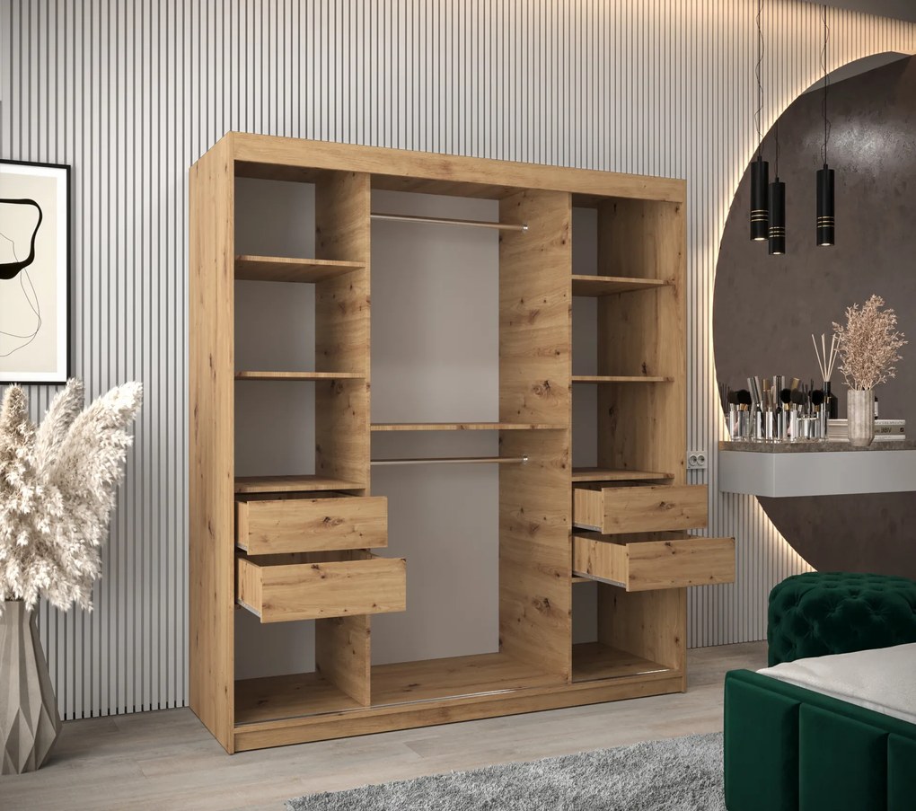 Šatníková skriňa 180 cm Milain (dub artisan). Akcia -20%. Vlastná spoľahlivá doprava až k Vám domov. 1126004