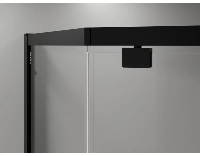 Mexen Exo, päťuholníkový sprchový kút s výklopnými dverami 100 x 100 cm, 6mm číre sklo, čierny profil, 812-100-100-70-00