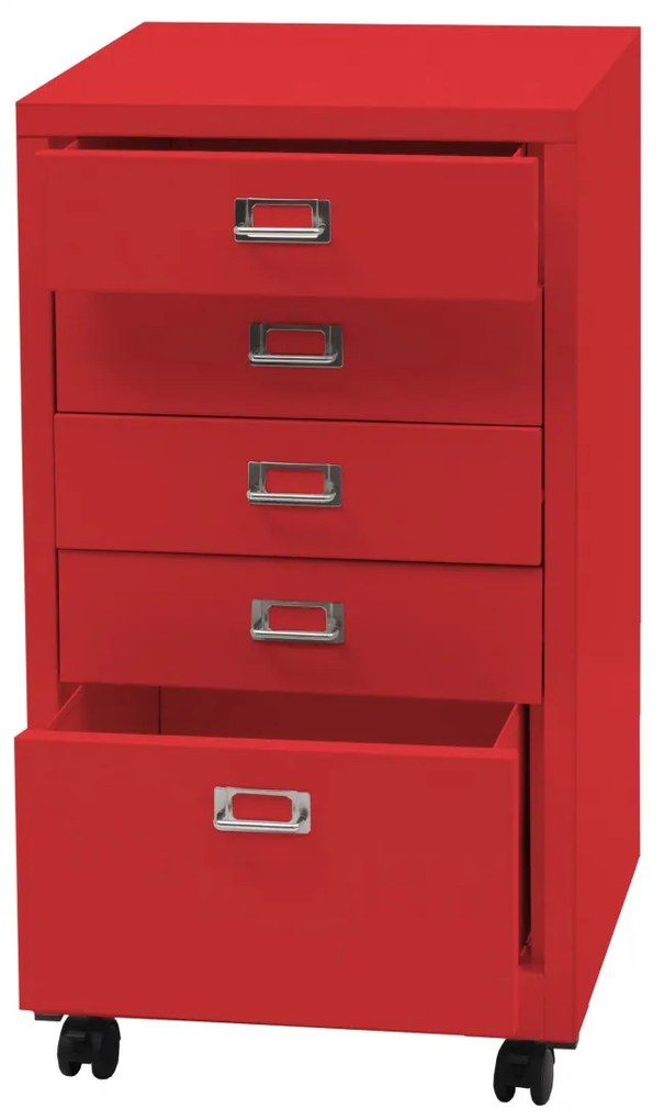 Zásuvková skrinka HWC-L49, kov 75x40x41cm 5 zásuviek - červená