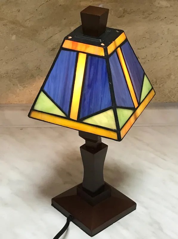 Stolná lampa Tiffany vitáž PICASSO_ WOOD BASE 31*18*13 E14
