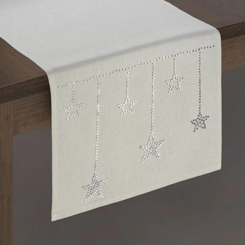 DomTextilu Vianočná béžová štóla na stôl s ozdobnými kamienkami 35x180 15498-157936
