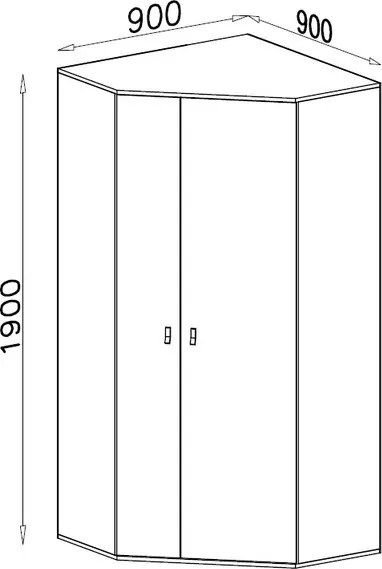 Rohová šatníková skriňa Planet, dub/biela/modrá