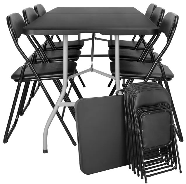 Rozkladací set FETA BLACK 180 cm + 6 stoličiek BASICO