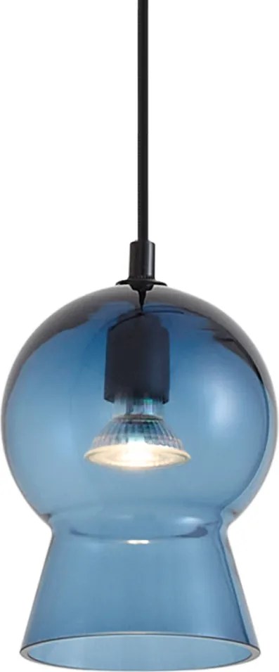 Retro závesná lampa čierna s modrým sklom pre 1-fázový koľajnicový systém - Iconic Bell