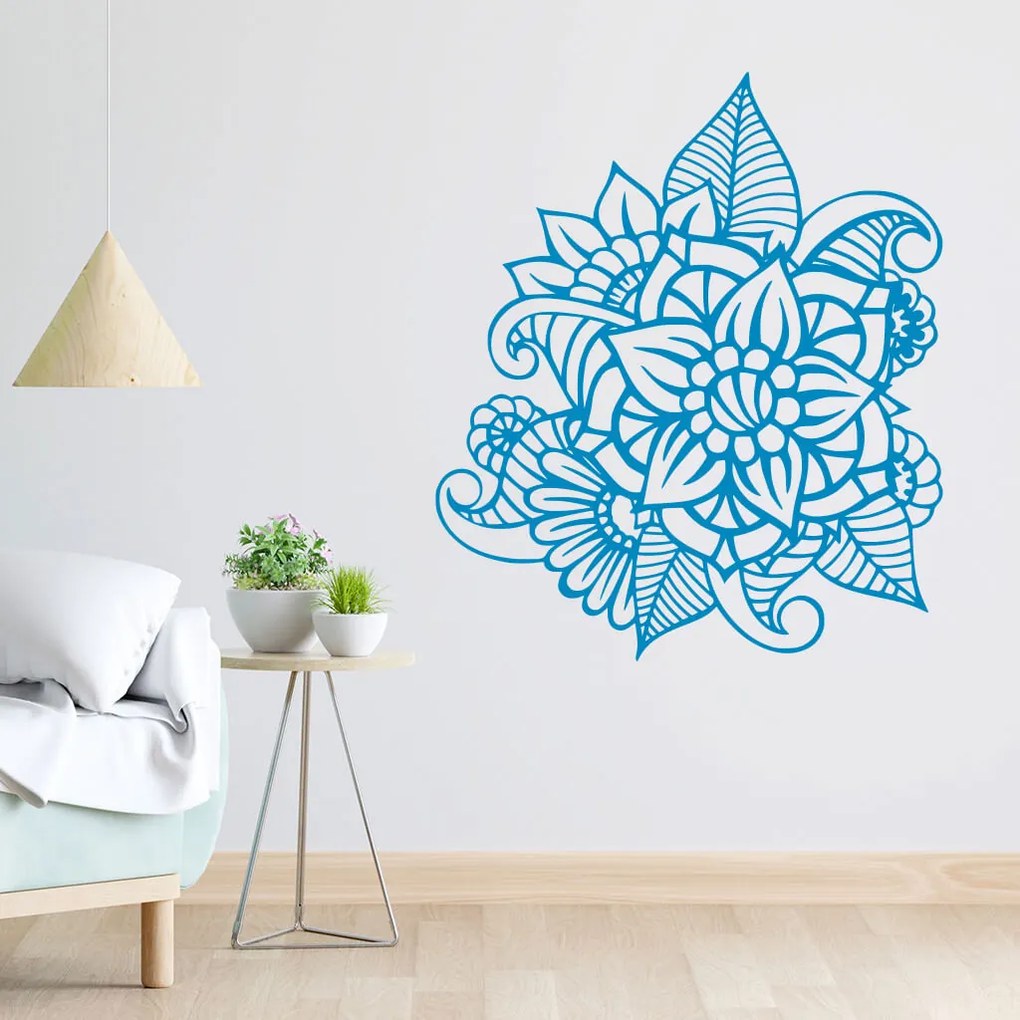 Veselá Stena Samolepka Kvetinový ornament Farba: modrá, Veľkosť: 100 x 86 cm