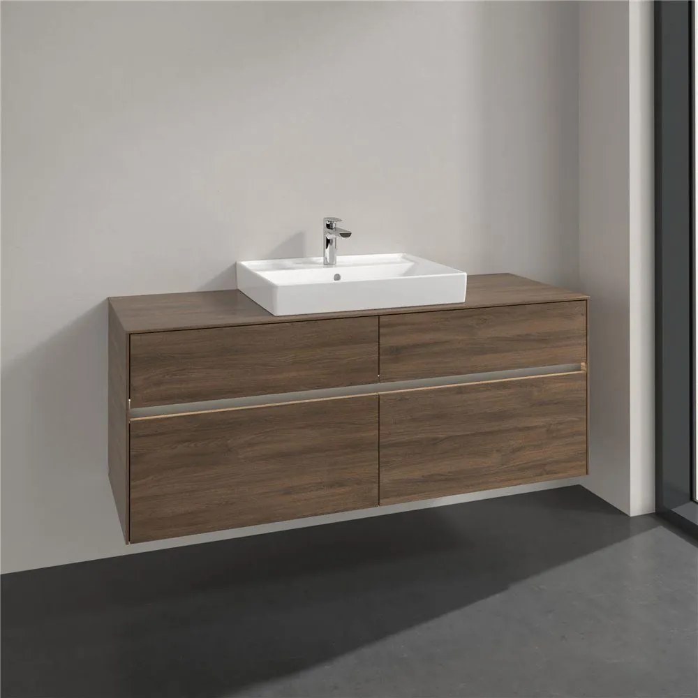 VILLEROY &amp; BOCH Collaro závesná skrinka pod umývadlo na dosku (umývadlo v strede), 4 zásuvky, s LED osvetlením, 1400 x 500 x 548 mm, Arizona Oak, C084B0VH