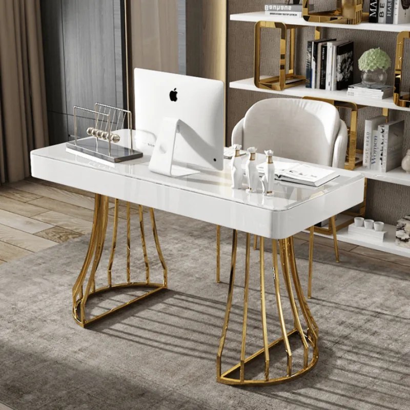 PISACÍ STÔL SCARLET BIELY LESK + ZLATÝ