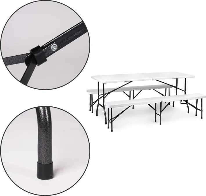 Biela sada cateringového banketového stola 180 cm + 2 lavice