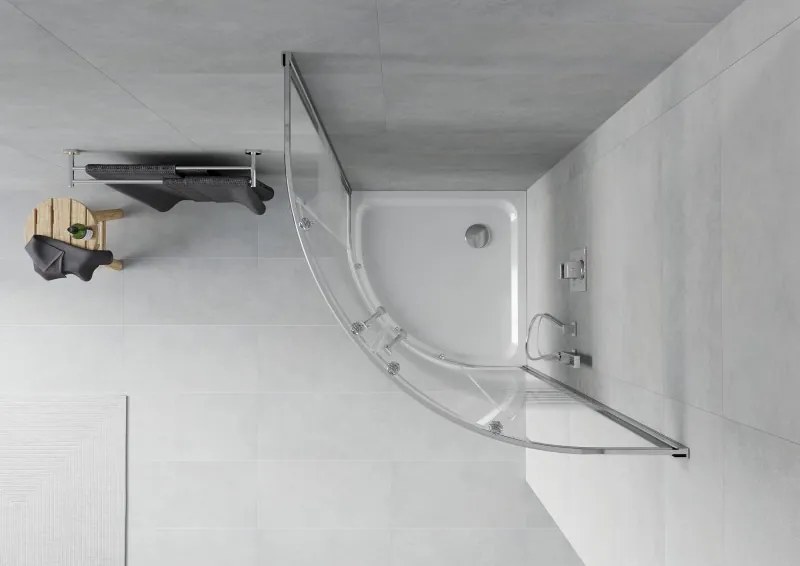 Mexen Rio polkruhový sprchový kút 80 x 80 cm, biele pásy, chróm + vanička Flat, biela - 863-080-080-01-20-4110