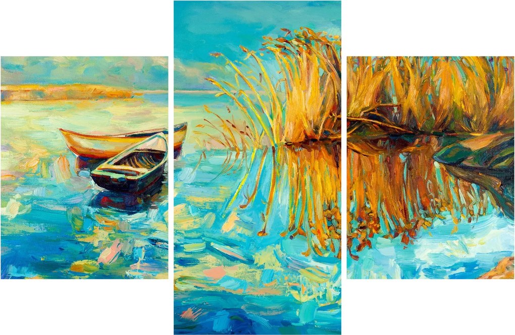 Obraz - Jazero s loďkami (90x60 cm)