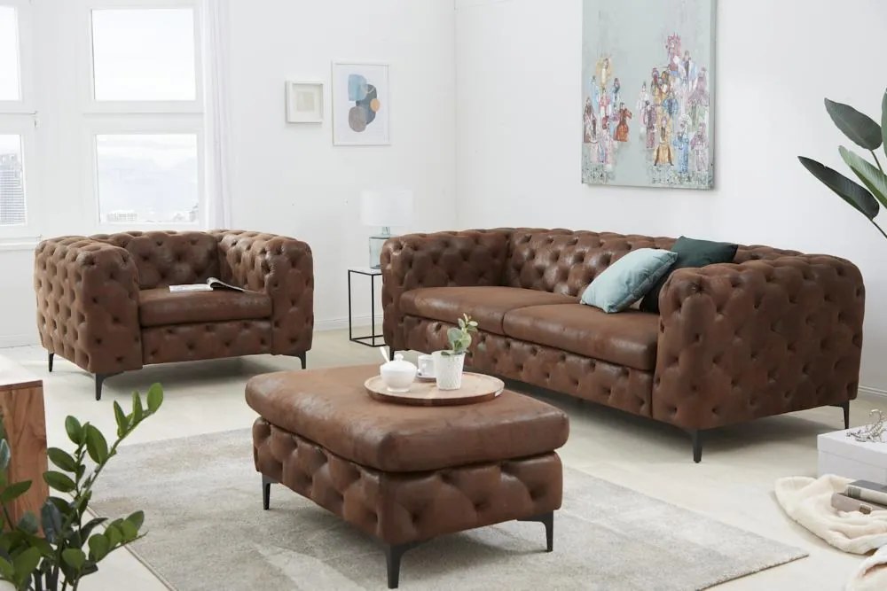 Invicta Interior - Elegantná 3-miestna pohovka Chesterfield MODERN BAROQUE 240 cm starožitná hnedá
