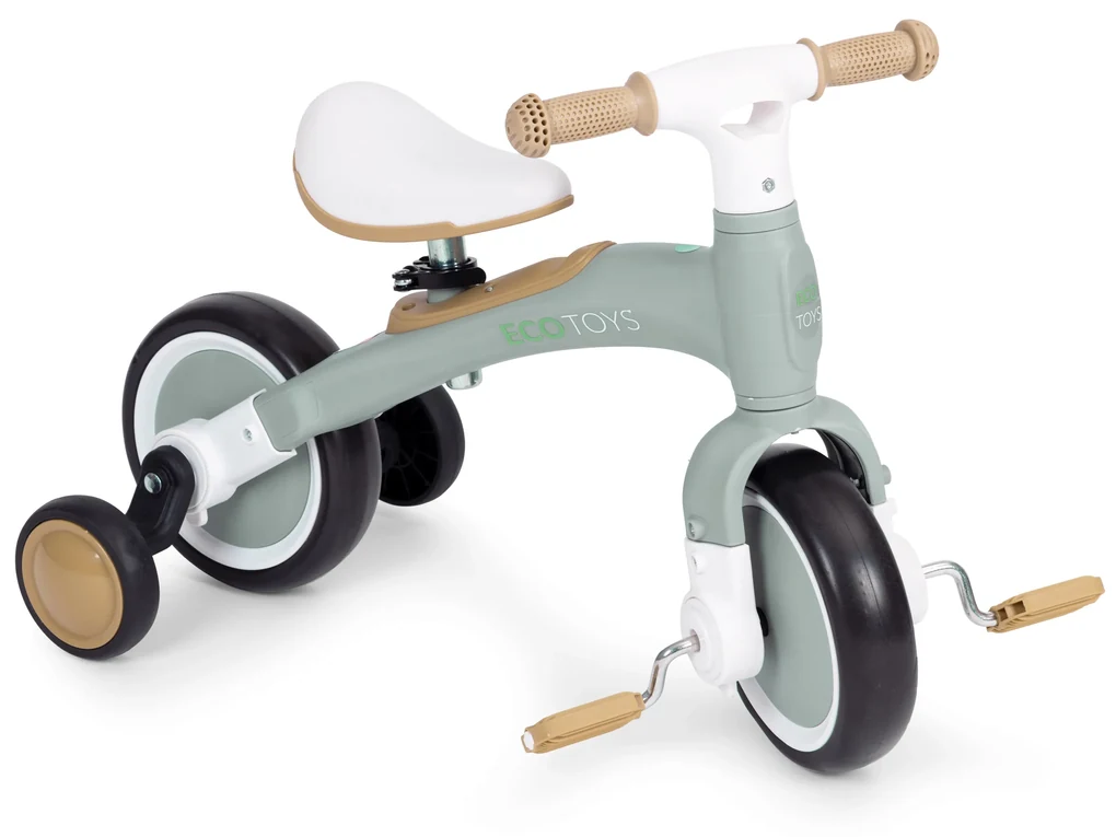 Odrážadlo/ Balančný bicykel s pedálmi 3v1 zelené, ECOTOYS