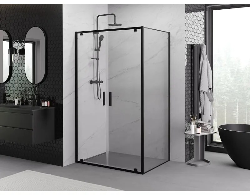 Mexen Exo, sprchovací kút s krídlovými dverami 70 x 90 cm, 6mm číre sklo, čierny profil, 8182-070-090-70-00