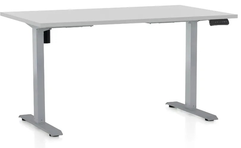 Výškovo nastaviteľný stôl OfficeTech B, 140 x 80 cm, sivá podnož, svetlo sivá