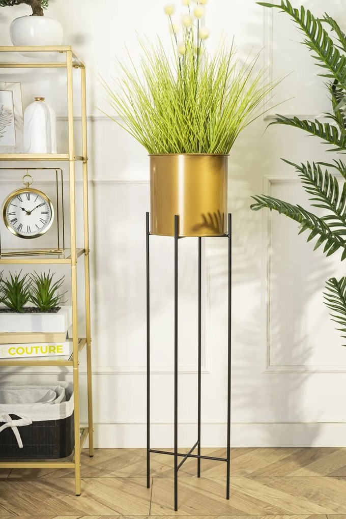 KOVOVÝ KVETINÁČ SO STOJANOM GLAMOUR 95X24 CM ZLATÁ/ČIERNA