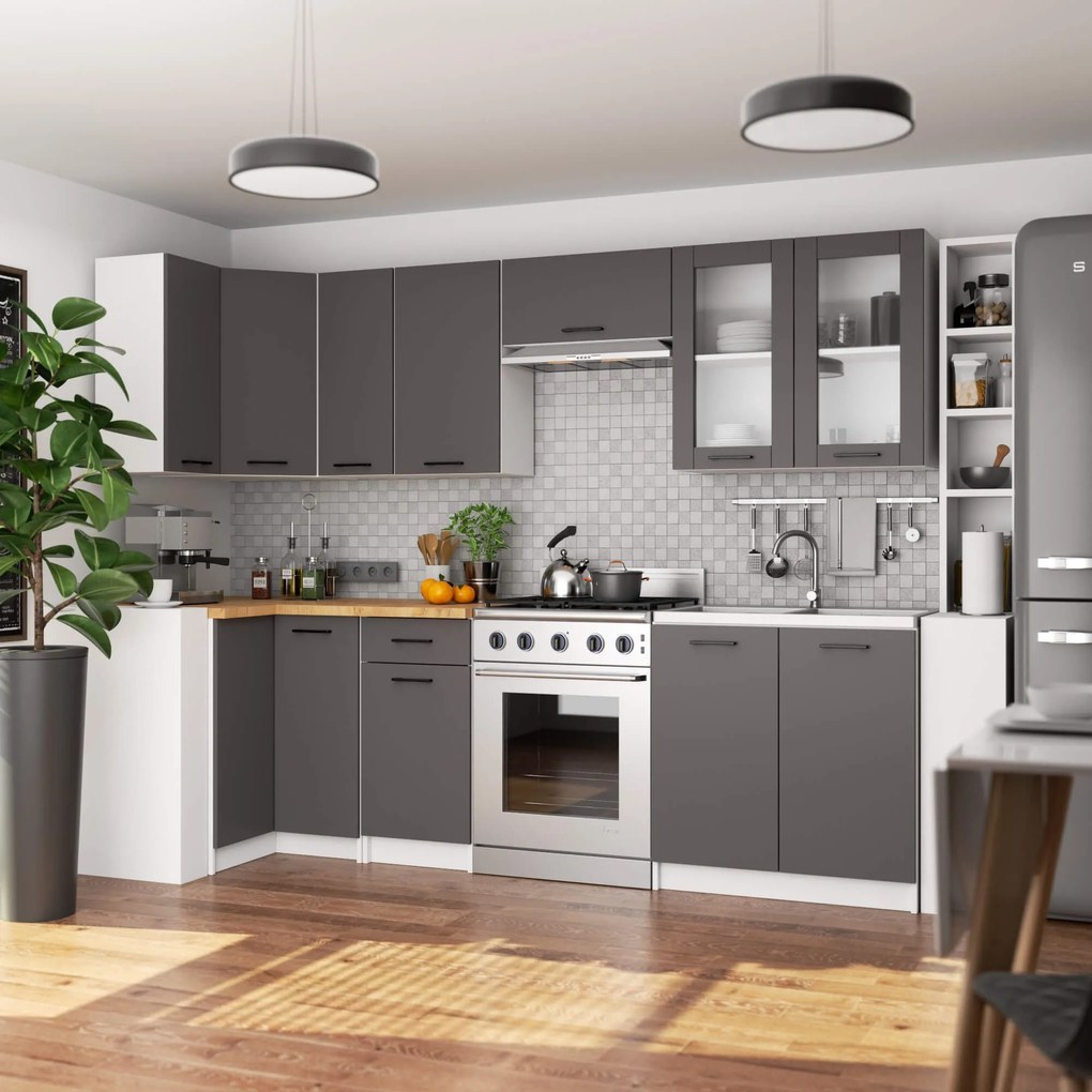 Závesná kuchynská skrinka OLIVIE W 80x72 cm matná biela/matná grafitovo šedá