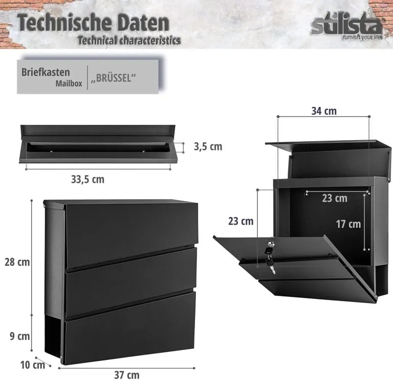 Poštová schránka Brusel, 370 x 370 x 110, antracit