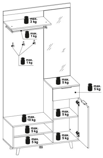 Predsieňová stena SVEN so zrkadlom, hnedá/biela