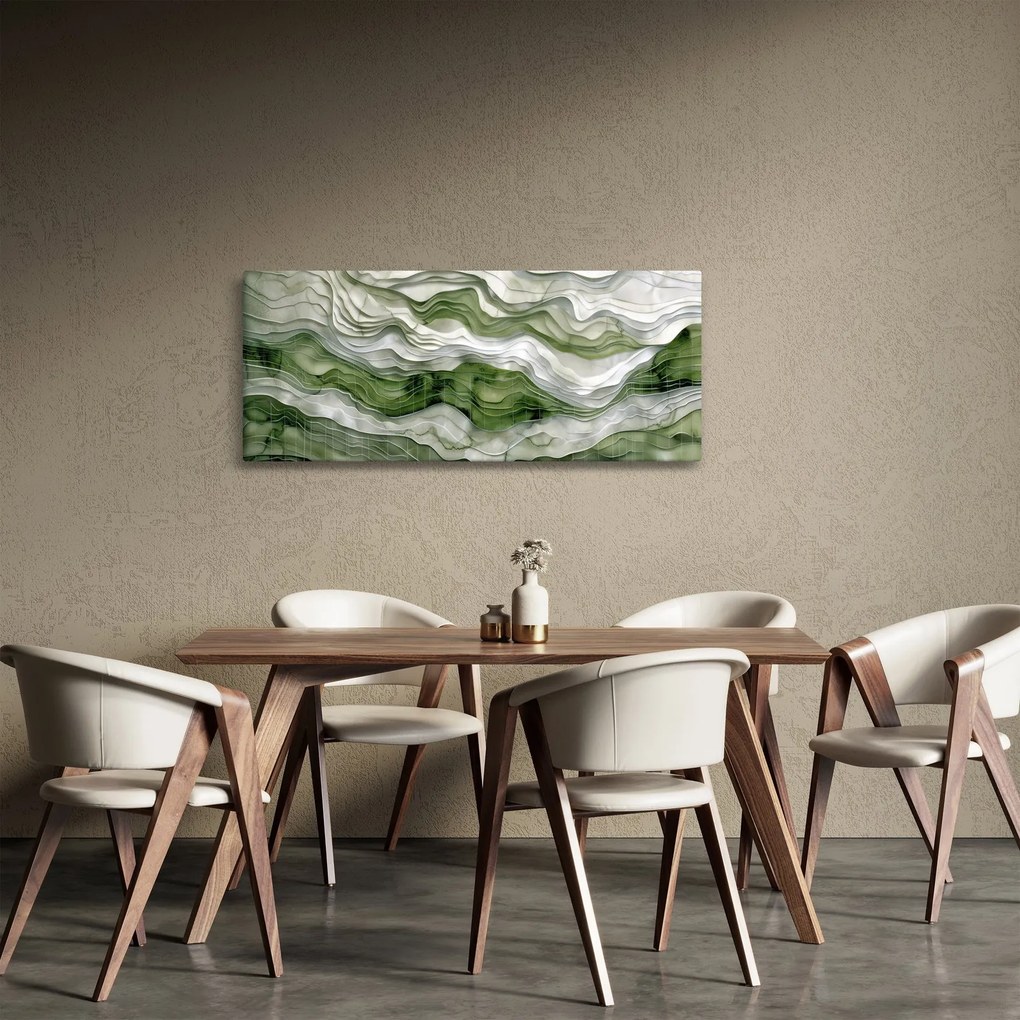 Obraz - Zelenobiele vlnky (120x50 cm)