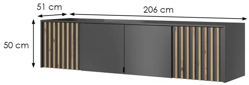 Nástavec na skříň Nelly 206 cm grafit/dub artisan