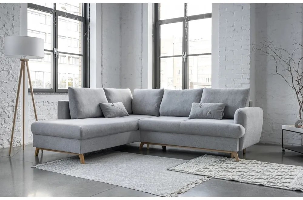 Svetlosivá rozkladacia/s úložným priestorom rohová pohovka (ľavý roh/do L) Scandic Lagom – Miuform