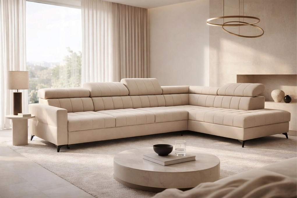 Rozkladacia rohová sedacia súprava Nardo Maxi pravá - béžový plyš Pretty 03