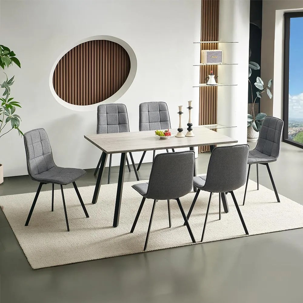 Jedálenský set 6x stolička + stôl Catini LANDON sivá/tm. sivá