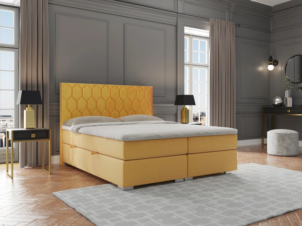 Manželská posteľ Boxspring 160 cm Piranno (žltá) (s úložným priestorom). Akcia -20%. Vlastná spoľahlivá doprava až k Vám domov. 1020342