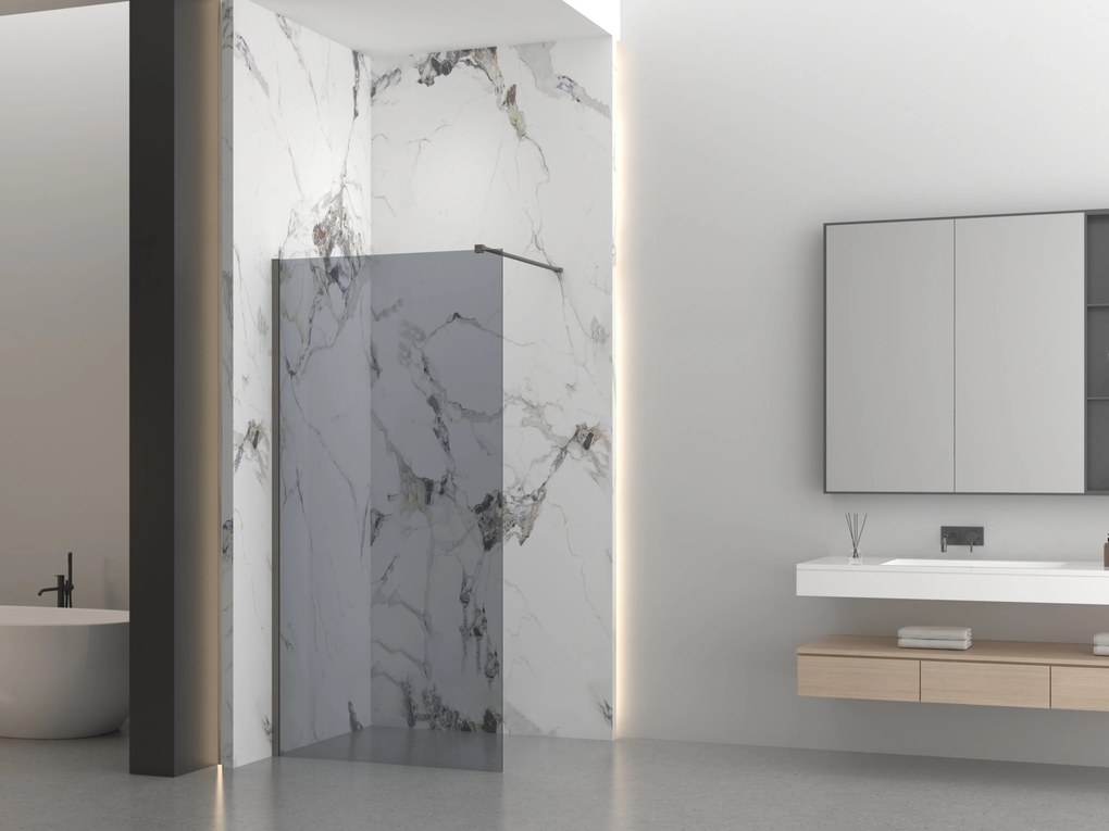 Erga Paris, sprchová zástena Walk-In 140x200 cm, 8mm šedé sklo, grafitový profil, ERG-V02-PARIS-140x200-GR-GG