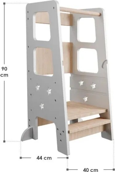 Rastúca detská učiaca veža, biela, výškovo prispôsobiteľná