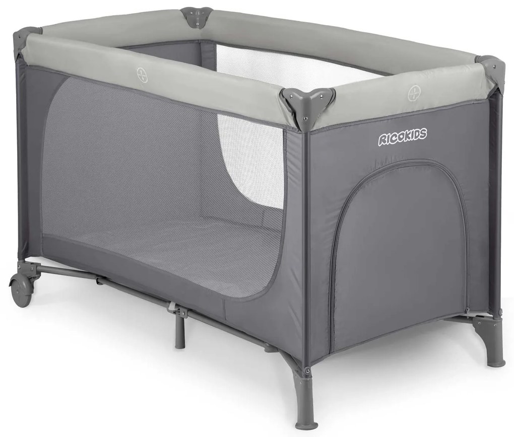 Ricokids Cestovná postieľka + matrac + taška125 x 65 x 78 cm RK-240 svetlosivá
