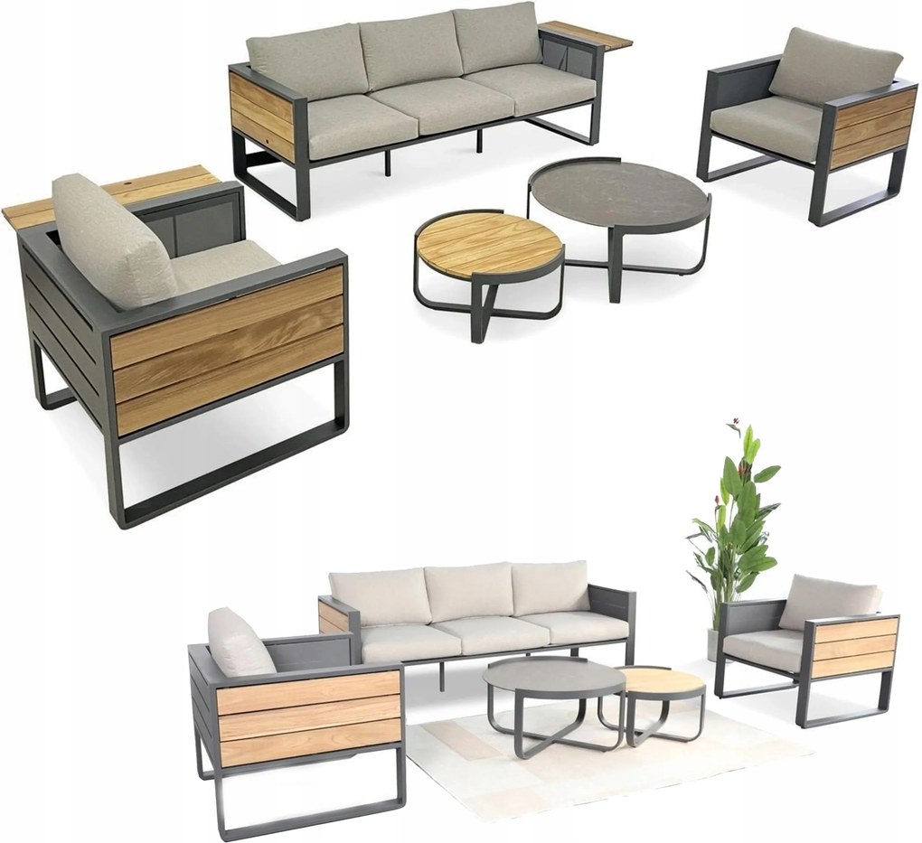 Sada dreveného záhradného nábytku Cardena Caffe Pohovka Stolík Kreslo Furrore