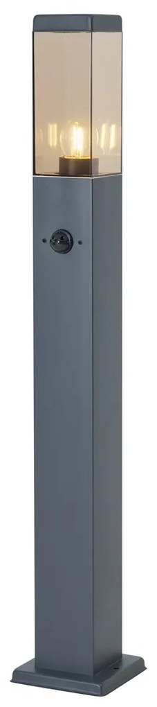 Vonkajšia lampa tmavosivá s dymovým sklom 80 cm IP44 so zásuvkou a snímačom pohybu - Malios
