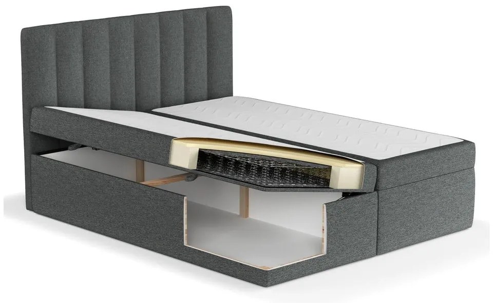 Tmavosivá boxspring posteľ s úložným priestorom 180x200 cm Novento – Maison de Rêve