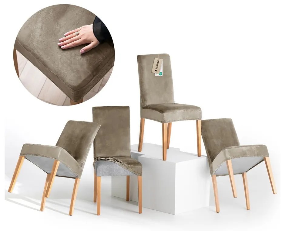 Sivobéžové napínacie poťahy v súprave 4 ks na stoličku 48 cm Sento – Restilo