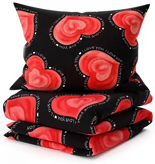 Polybavlnené obliečky na 2 postele VALENTINE, čierne Rozmer obliečky: 2 ks 70 x 90 cm | 2 ks 140 x 200 cm
